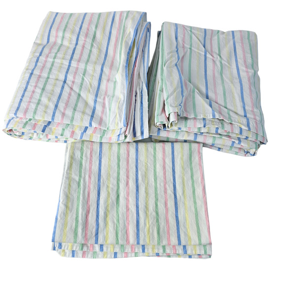 Vintage Bedding Vintage Lot Two Pastel Striped Flat Twin Sheets One